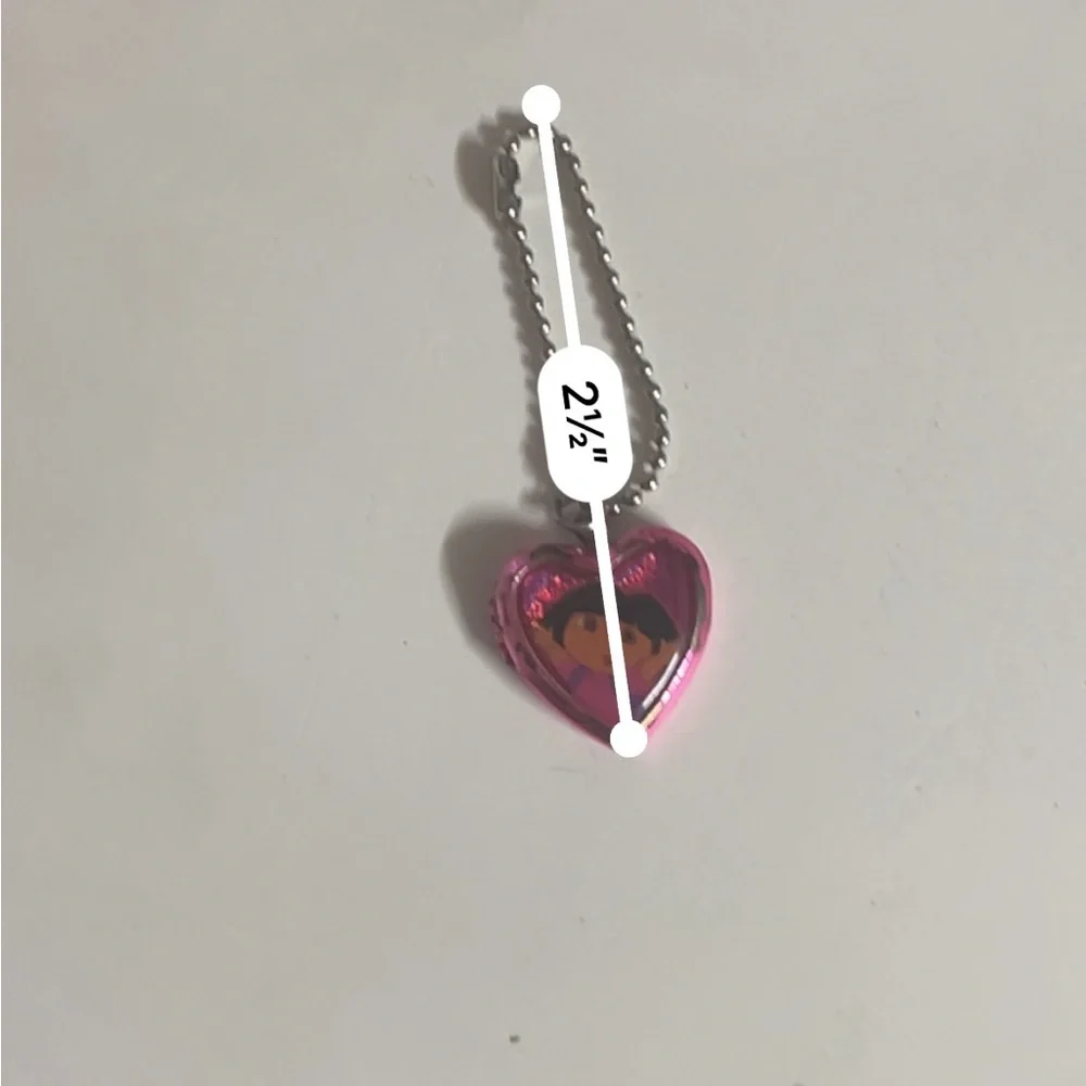 Vintage Dora The Explorer Kids Pink Heart Locket Necklace with Silver Chain